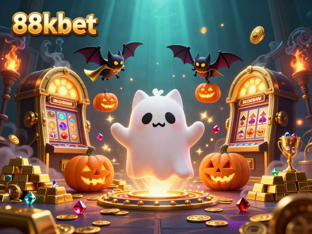 Engage with thrilling 88kbet casino experience as a ghost cat and bat flutter through a haunted mansion.