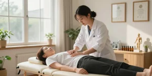 Osteopath Burlington providing gentle manual therapy in a serene clinic environment.